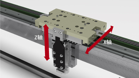 XZ axial positioning of a carrier by using a direct moving guide.